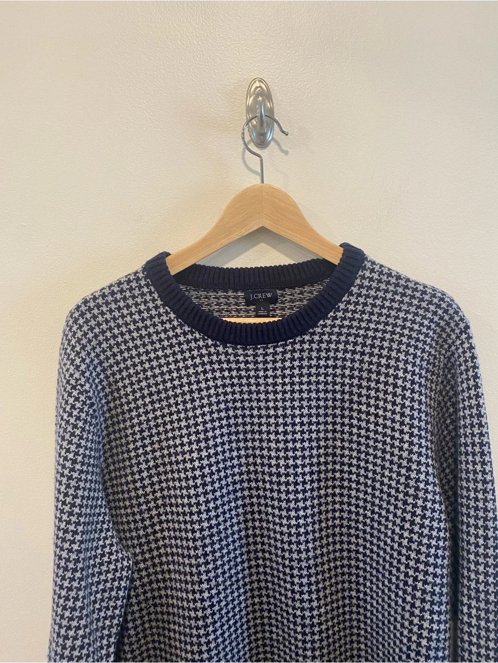 J. Crew crewneck houndstooth sweater men’s large pullover lambswool preppy